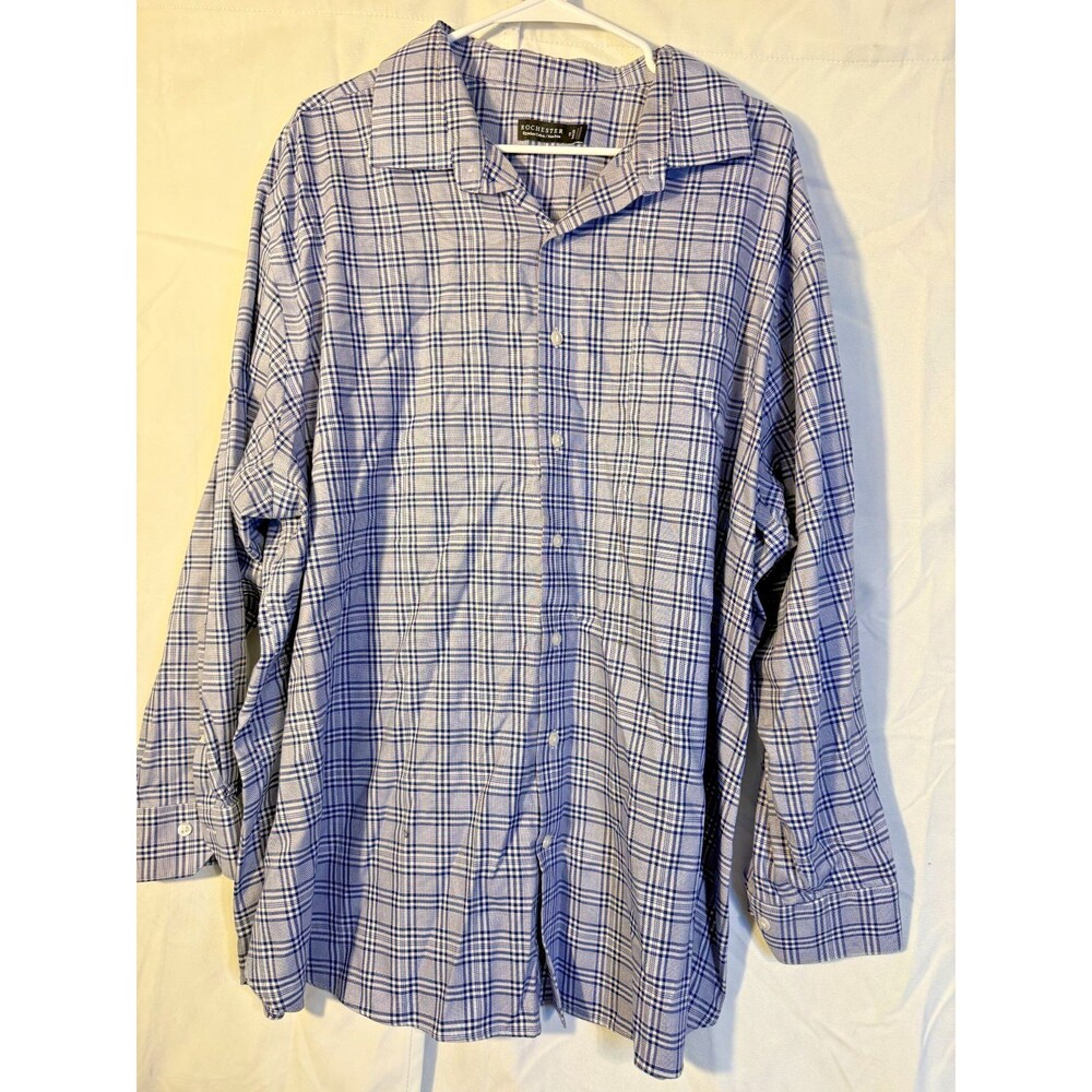 Rochester Men's Dress Shirt Big Tall 19 Blue Plaid Egyptian Cotton 3XL 3X Preppy
